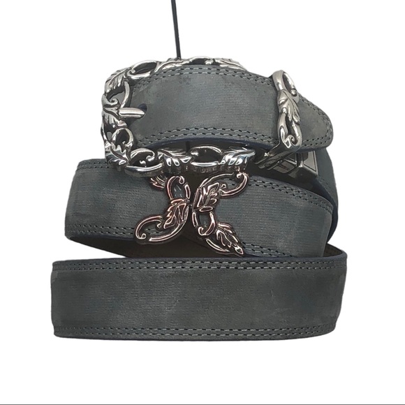Brighton Womens Gray & Tan Reversible Leather BELT Silver Buckle 30 C4101 SZ M